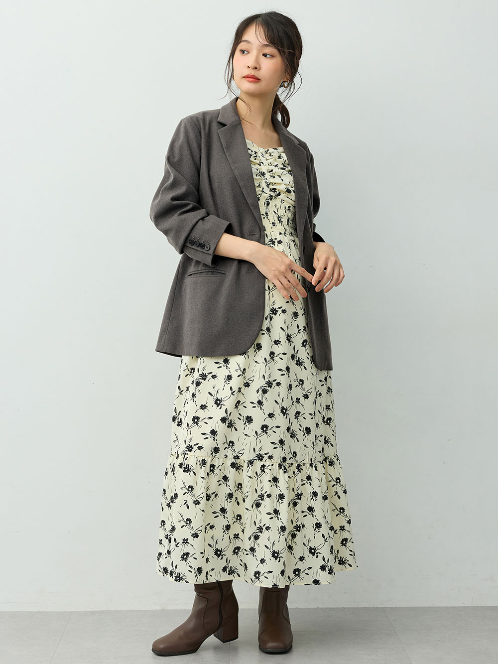 マタニティトップス・授乳服トップス|【セットアップ可】テーラードジャケット　マタニティ・産後　【出産後も長く着られる】|グレー