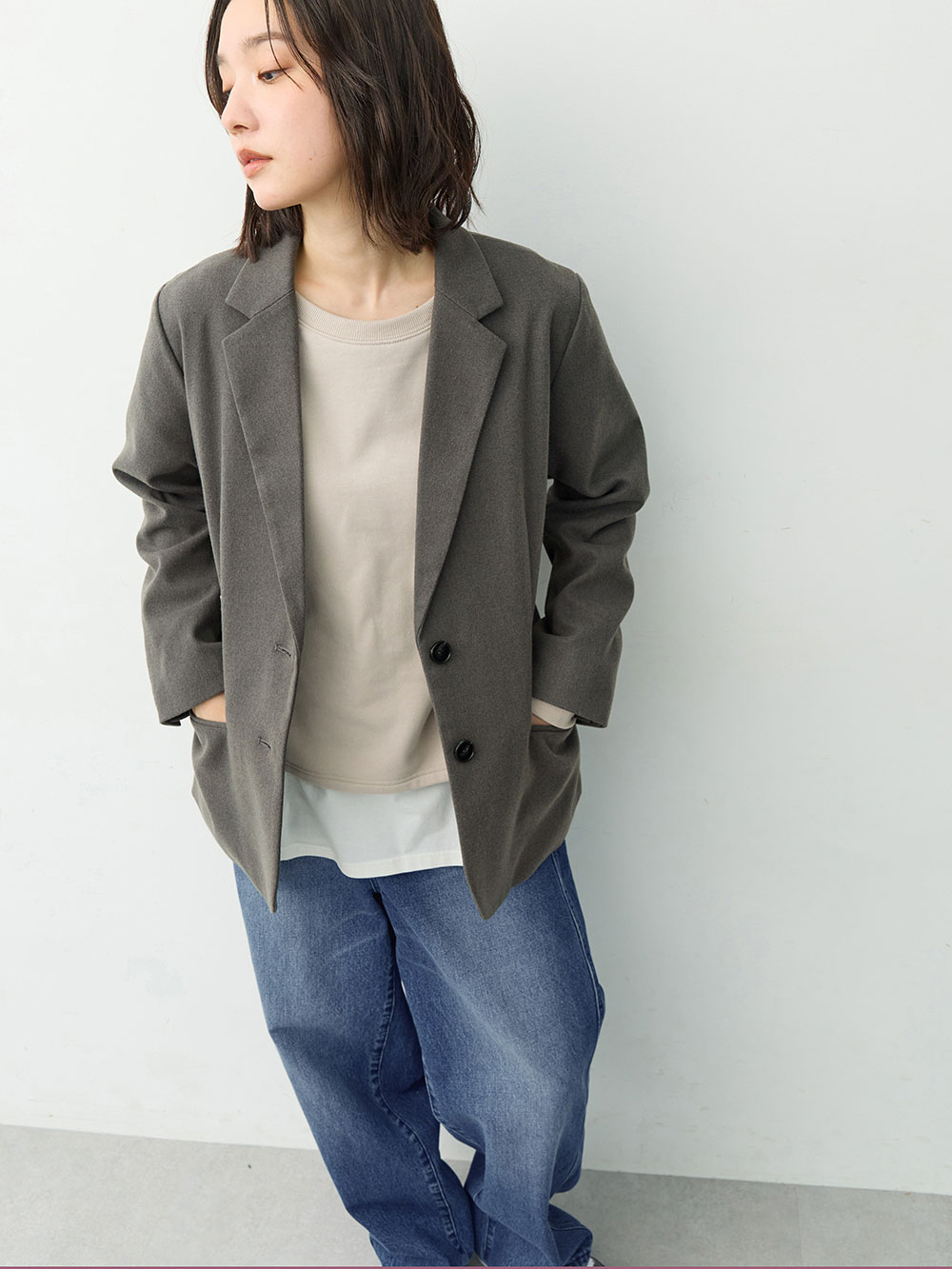 マタニティトップス・授乳服トップス|【セットアップ可】テーラードジャケット　マタニティ・産後　【出産後も長く着られる】|グレー