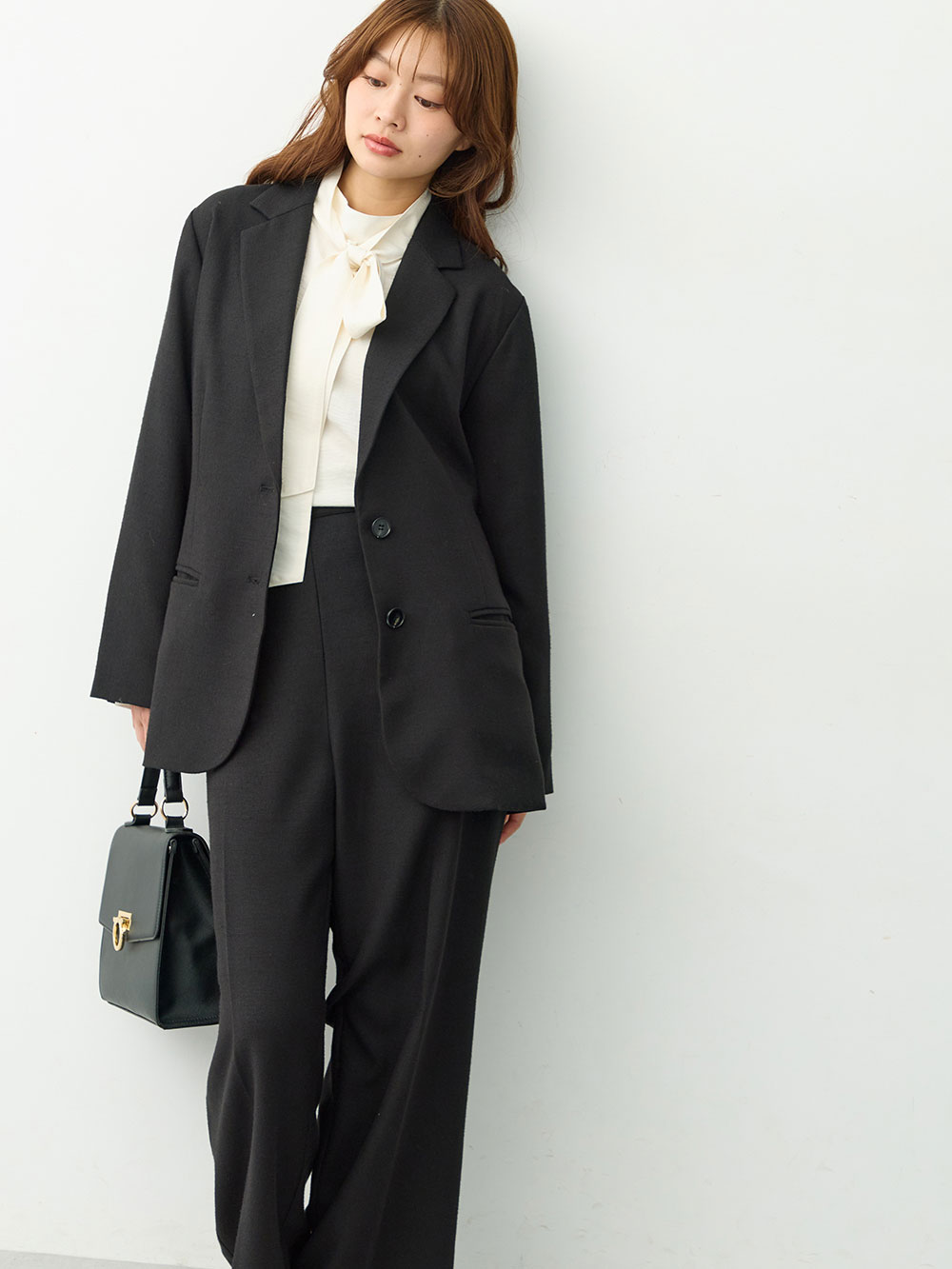 マタニティトップス・授乳服トップス|【セットアップ可】テーラードジャケット　マタニティ・産後　【出産後も長く着られる】|ツイードブラック