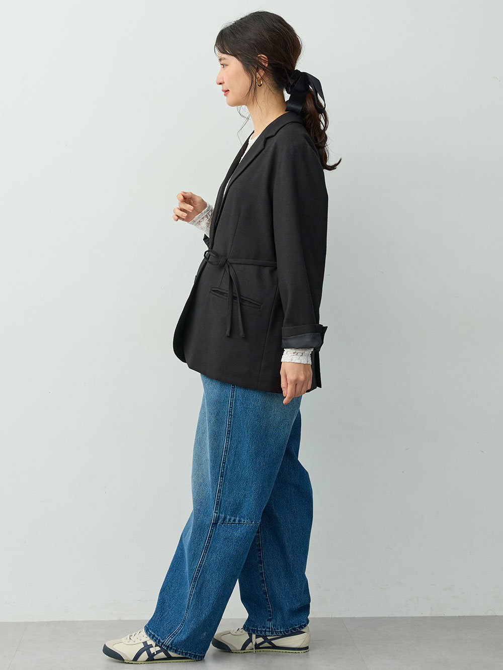 マタニティトップス・授乳服トップス|【セットアップ可】テーラードジャケット　マタニティ・産後　【出産後も長く着られる】|ツイードブラック