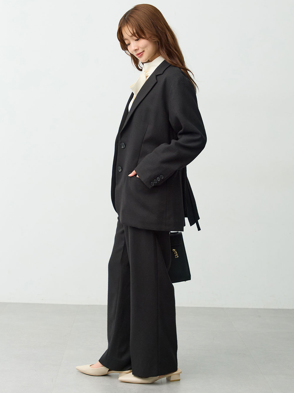 マタニティトップス・授乳服トップス|【セットアップ可】テーラードジャケット　マタニティ・産後　【出産後も長く着られる】|ツイードブラック
