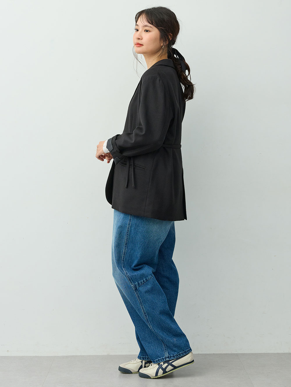マタニティトップス・授乳服トップス|【セットアップ可】テーラードジャケット　マタニティ・産後　【出産後も長く着られる】|ツイードブラック