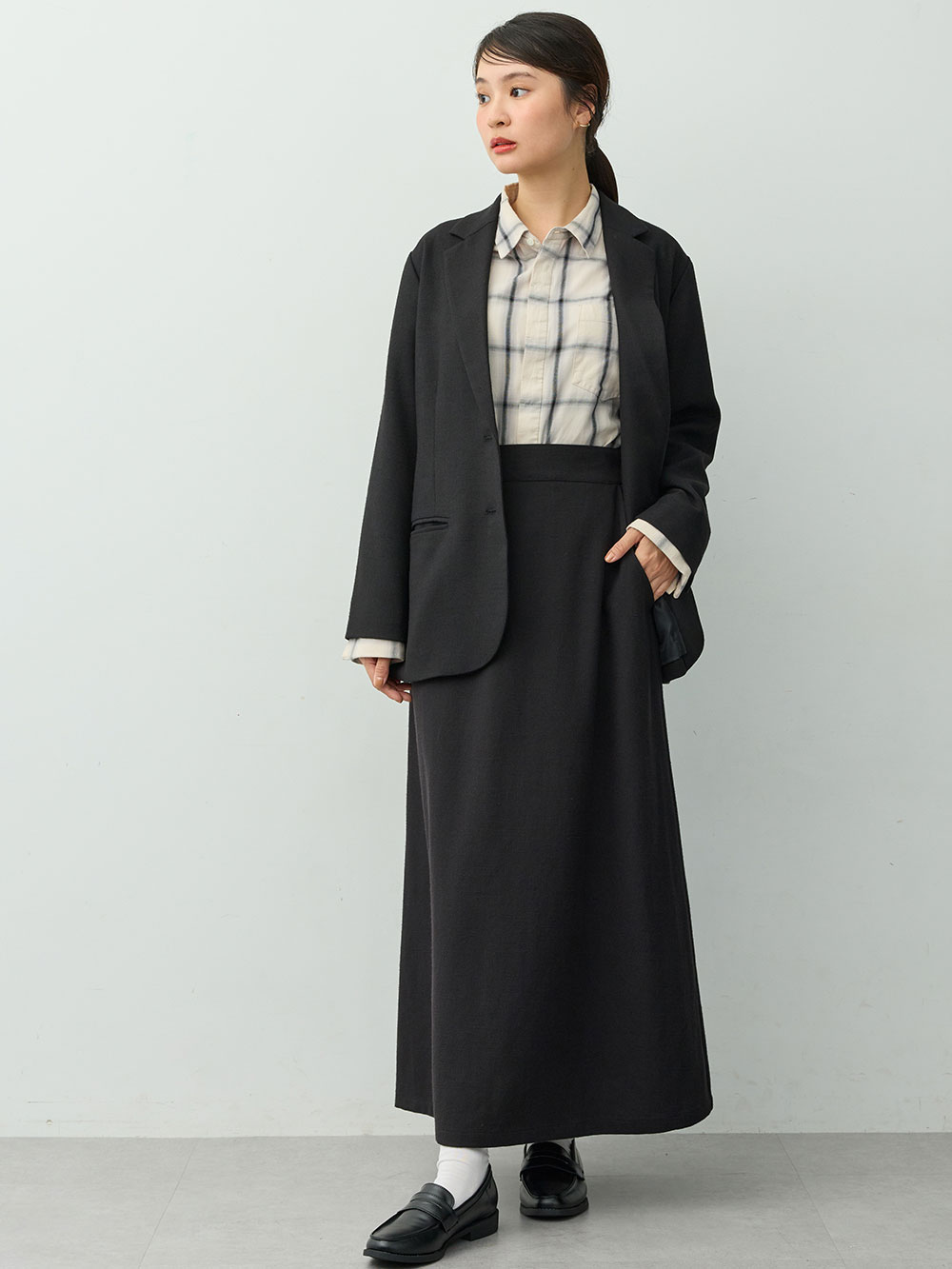 マタニティ スカート|【セットアップ可】セミフレアスカート　マタニティ・産後【出産後も長く着られる】|ツイードブラック