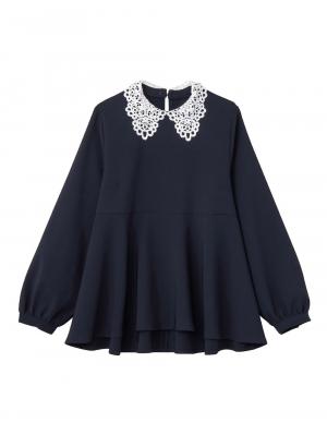 マタニティトップス・授乳服トップス|【セットアップ可】取り外しできる襟付きペプラムトップス　マタニティ・産後授乳服【出産後も長く着られる】|ネイビー