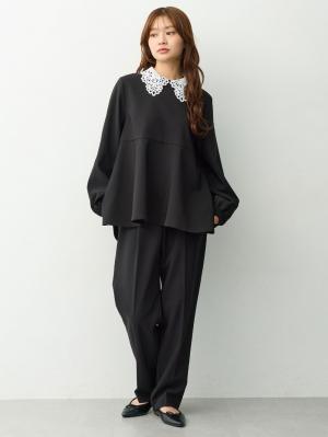 マタニティトップス・授乳服トップス|【セットアップ可】取り外しできる襟付きペプラムトップス　マタニティ・産後授乳服【出産後も長く着られる】|ブラック