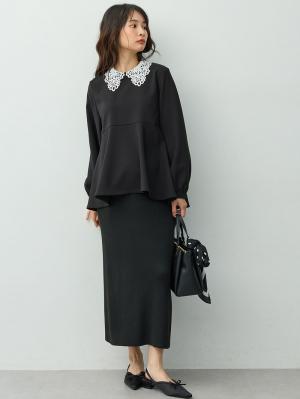 マタニティトップス・授乳服トップス|【セットアップ可】取り外しできる襟付きペプラムトップス　マタニティ・産後授乳服【出産後も長く着られる】|ブラック