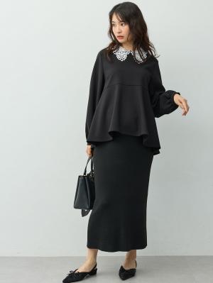 マタニティトップス・授乳服トップス|【セットアップ可】取り外しできる襟付きペプラムトップス　マタニティ・産後授乳服【出産後も長く着られる】|ブラック