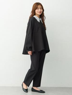マタニティトップス・授乳服トップス|【セットアップ可】取り外しできる襟付きペプラムトップス　マタニティ・産後授乳服【出産後も長く着られる】|ブラック