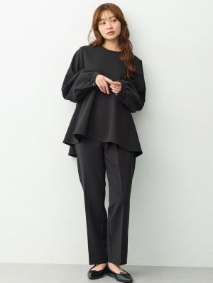 マタニティトップス・授乳服トップス|【セットアップ可】取り外しできる襟付きペプラムトップス　マタニティ・産後授乳服【出産後も長く着られる】|ブラック