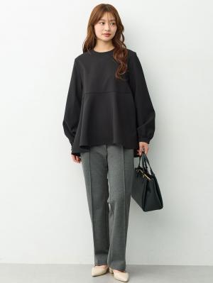 マタニティトップス・授乳服トップス|【セットアップ可】取り外しできる襟付きペプラムトップス　マタニティ・産後授乳服【出産後も長く着られる】|ブラック