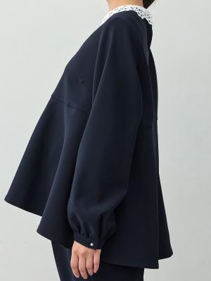 マタニティトップス・授乳服トップス|【セットアップ可】取り外しできる襟付きペプラムトップス　マタニティ・産後授乳服【出産後も長く着られる】