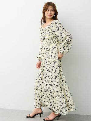 マタニティ ワンピース|【選べる2丈】ウエストシャーリング花柄ティアードワンピース　マタニティ・授乳服【出産後も長く着られる】|オフ