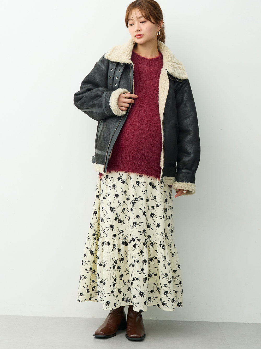 マタニティ ワンピース|【選べる2丈】ウエストシャーリング花柄ティアードワンピース　マタニティ・授乳服【出産後も長く着られる】|オフ