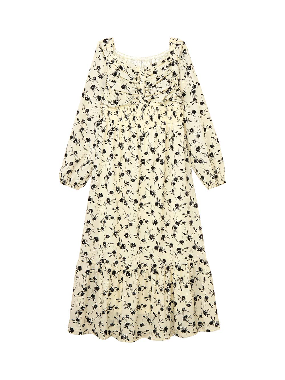 マタニティ ワンピース|【選べる2丈】ウエストシャーリング花柄ティアードワンピース　マタニティ・授乳服【出産後も長く着られる】|オフ