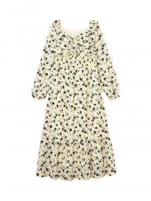 マタニティ ワンピース|【選べる2丈】ウエストシャーリング花柄ティアードワンピース　マタニティ・授乳服【出産後も長く着られる】|オフ