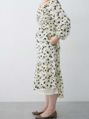 マタニティ ワンピース|【選べる2丈】ウエストシャーリング花柄ティアードワンピース　マタニティ・授乳服【出産後も長く着られる】