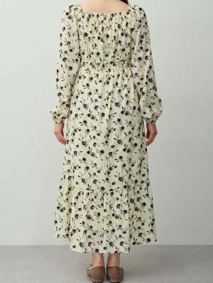 マタニティ ワンピース|【選べる2丈】ウエストシャーリング花柄ティアードワンピース　マタニティ・授乳服【出産後も長く着られる】
