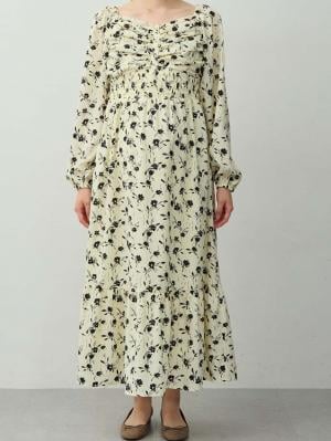 マタニティ ワンピース|【選べる2丈】ウエストシャーリング花柄ティアードワンピース　マタニティ・授乳服【出産後も長く着られる】