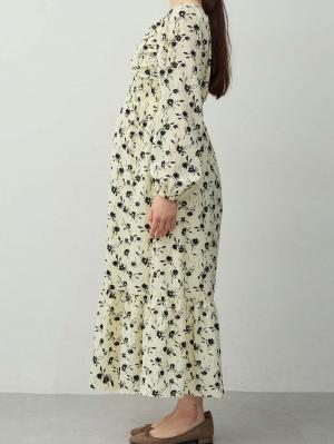 マタニティ ワンピース|【選べる2丈】ウエストシャーリング花柄ティアードワンピース　マタニティ・授乳服【出産後も長く着られる】