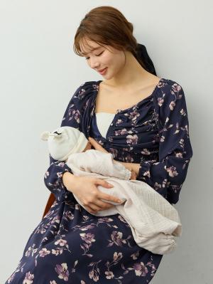 マタニティ ワンピース|【選べる2丈】ウエストシャーリング花柄ティアードワンピース　マタニティ・授乳服【出産後も長く着られる】