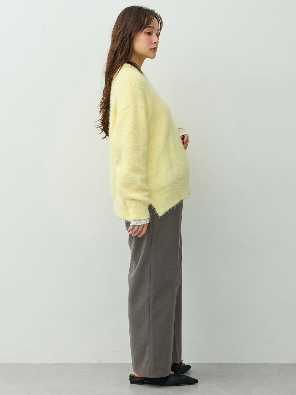 マタニティ パンツ|【セットアップ可】ハイウエストワイドストレートパンツ　マタニティ・産後【出産後も長く着られる】|グレー