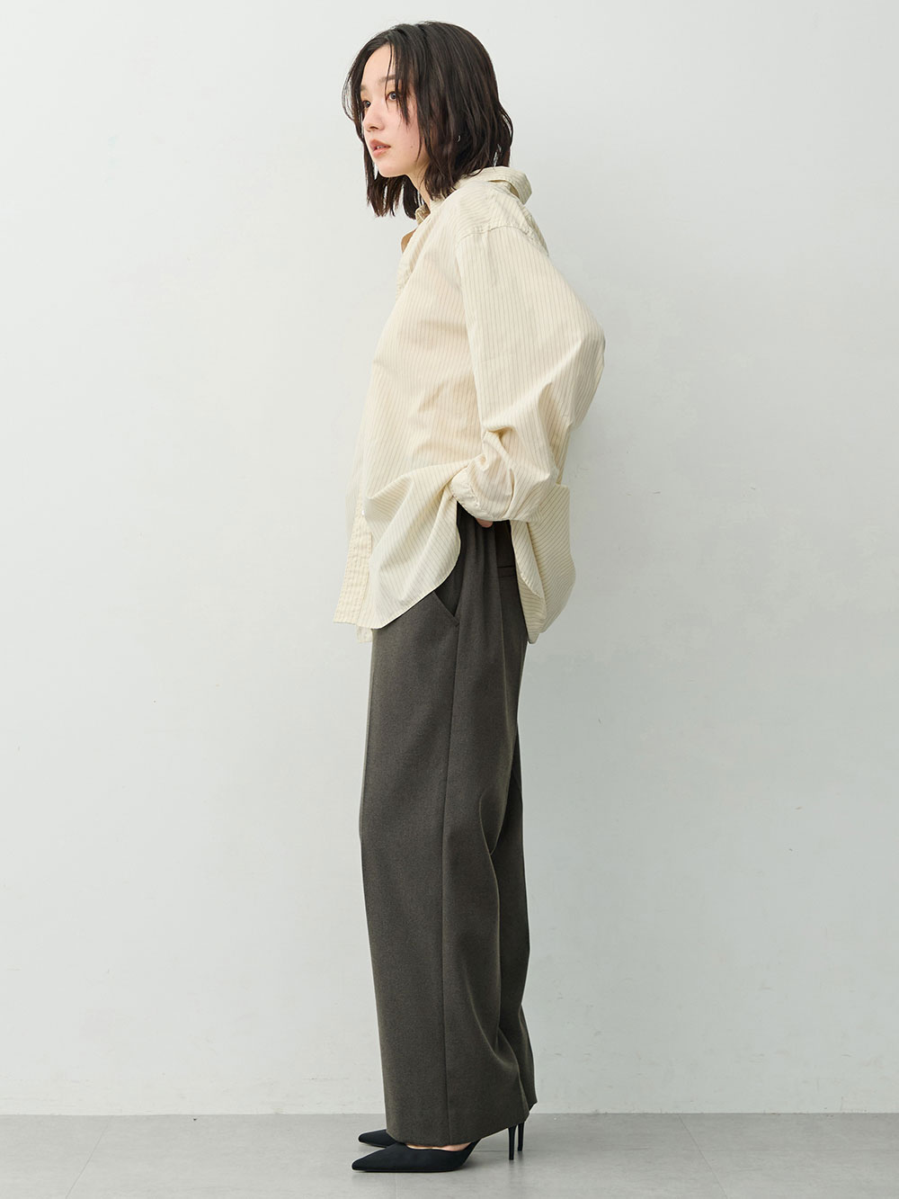 マタニティ パンツ|【セットアップ可】ハイウエストワイドストレートパンツ　マタニティ・産後【出産後も長く着られる】|グレー