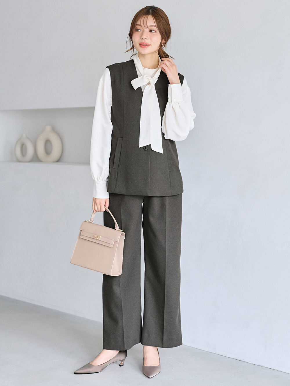 マタニティ パンツ|【セットアップ可】ハイウエストワイドストレートパンツ　マタニティ・産後【出産後も長く着られる】|グレー