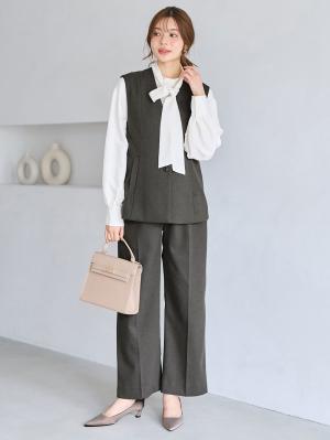 マタニティ パンツ|【セットアップ可】ハイウエストワイドストレートパンツ　マタニティ・産後【出産後も長く着られる】|グレー