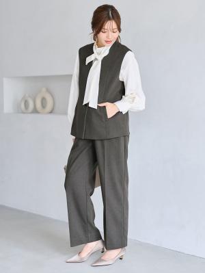 マタニティ パンツ|【セットアップ可】ハイウエストワイドストレートパンツ　マタニティ・産後【出産後も長く着られる】|グレー