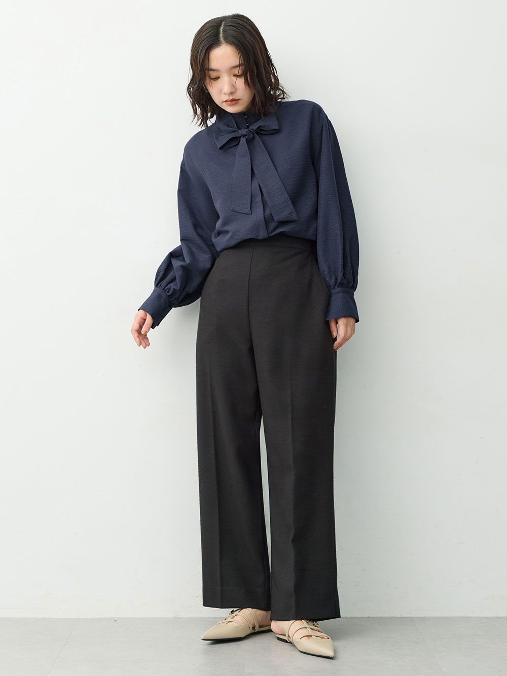 マタニティ パンツ|【セットアップ可】ハイウエストワイドストレートパンツ　マタニティ・産後【出産後も長く着られる】|ツイードブラック