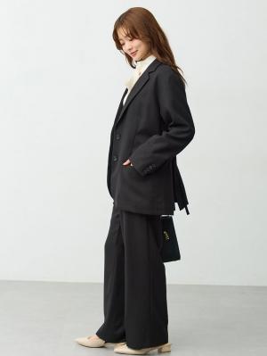 マタニティ パンツ|【セットアップ可】ハイウエストワイドストレートパンツ　マタニティ・産後【出産後も長く着られる】|ツイードブラック