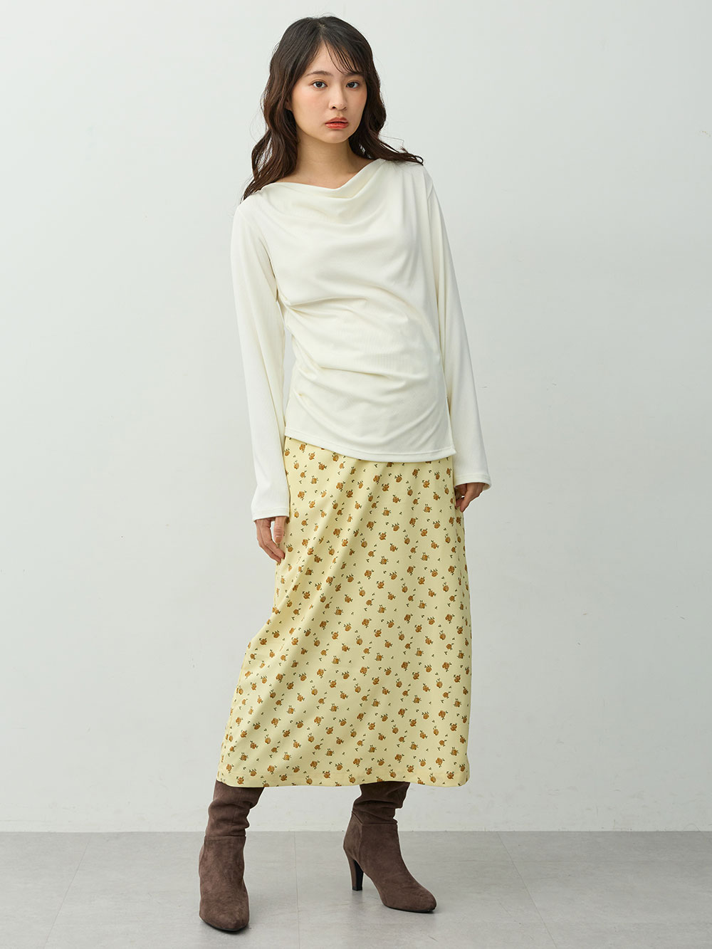 マタニティトップス・授乳服トップス|【セット】アウターに響かない授乳キャミソール付きドレープ長袖トップス　マタニティ・産後授乳服【出産後も長く着られる】