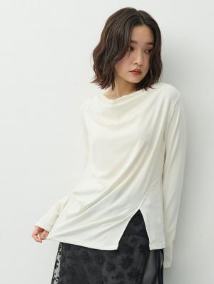 マタニティトップス・授乳服トップス|【セット】アウターに響かない授乳キャミソール付きドレープ長袖トップス　マタニティ・産後授乳服【出産後も長く着られる】|オフ