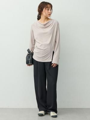 マタニティトップス・授乳服トップス|【セット】アウターに響かない授乳キャミソール付きドレープ長袖トップス　マタニティ・産後授乳服【出産後も長く着られる】|グレージュ
