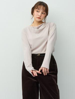 マタニティトップス・授乳服トップス|【セット】アウターに響かない授乳キャミソール付きドレープ長袖トップス　マタニティ・産後授乳服【出産後も長く着られる】|グレージュ