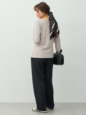 マタニティトップス・授乳服トップス|【セット】アウターに響かない授乳キャミソール付きドレープ長袖トップス　マタニティ・産後授乳服【出産後も長く着られる】|グレージュ
