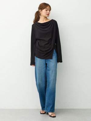 マタニティトップス・授乳服トップス|【セット】アウターに響かない授乳キャミソール付きドレープ長袖トップス　マタニティ・産後授乳服【出産後も長く着られる】|ブラック