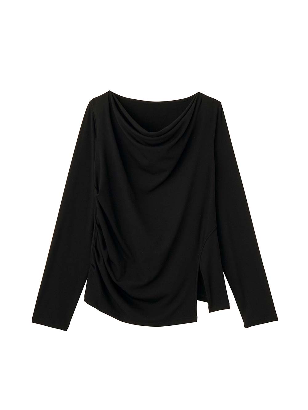 マタニティトップス・授乳服トップス|【セット】アウターに響かない授乳キャミソール付きドレープ長袖トップス　マタニティ・産後授乳服【出産後も長く着られる】|ブラック