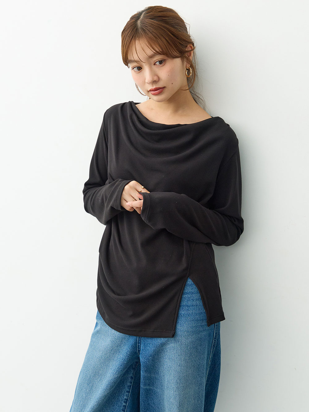 【セット】アウターに響かない授乳キャミソール付きドレープ長袖トップス マタニティ・産後授乳服【出産後も長く着られる】