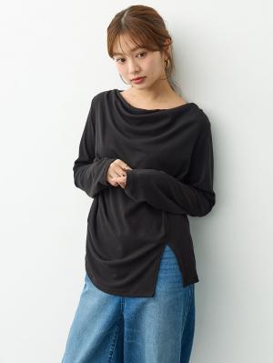 【セット】アウターに響かない授乳キャミソール付きドレープ長袖トップス　マタニティ・産後授乳服【出産後も長く着られる】10677