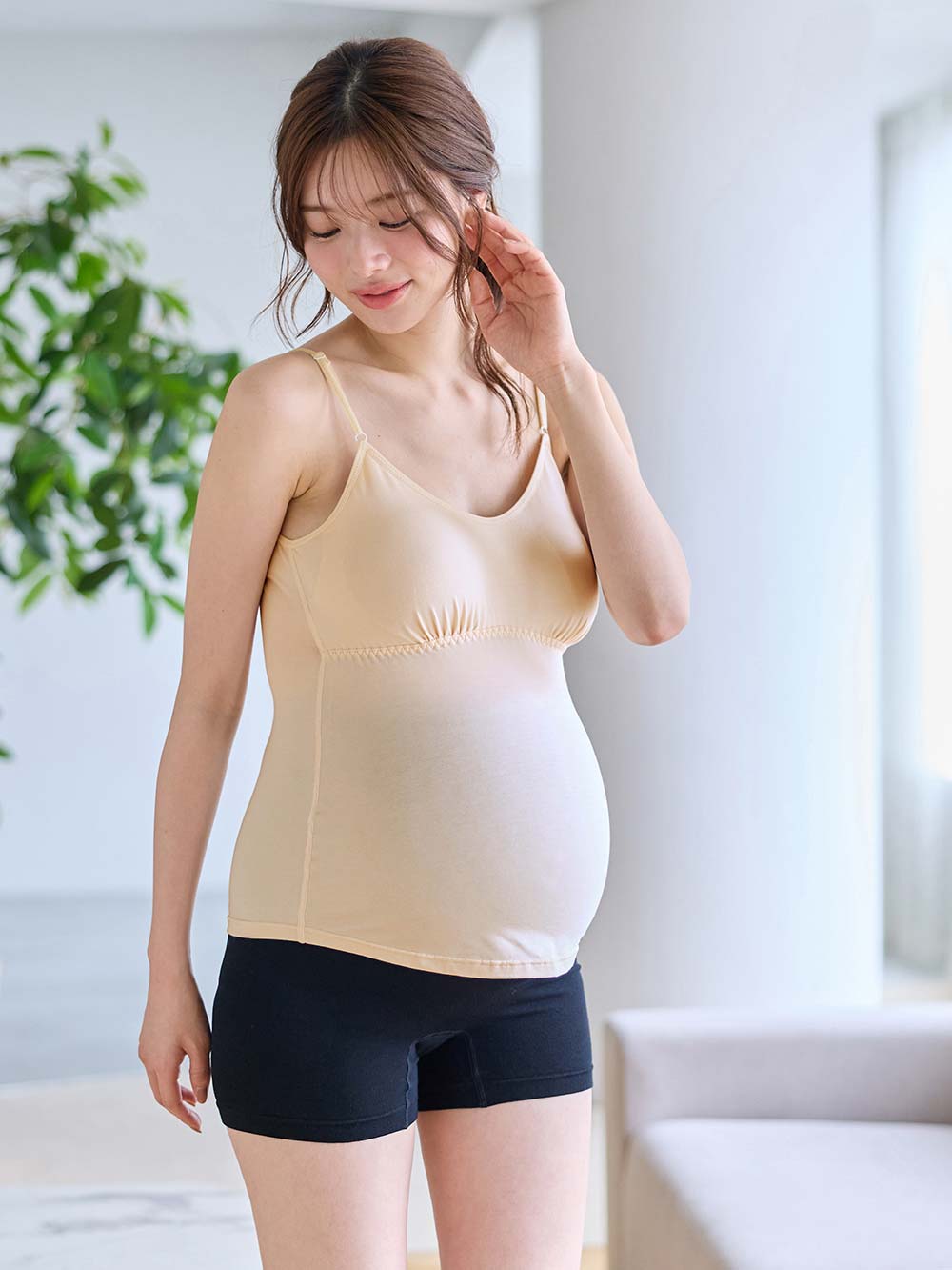 マタニティトップス・授乳服トップス|【セット】アウターに響かない授乳キャミソール付きドレープ長袖トップス　マタニティ・産後授乳服【出産後も長く着られる】
