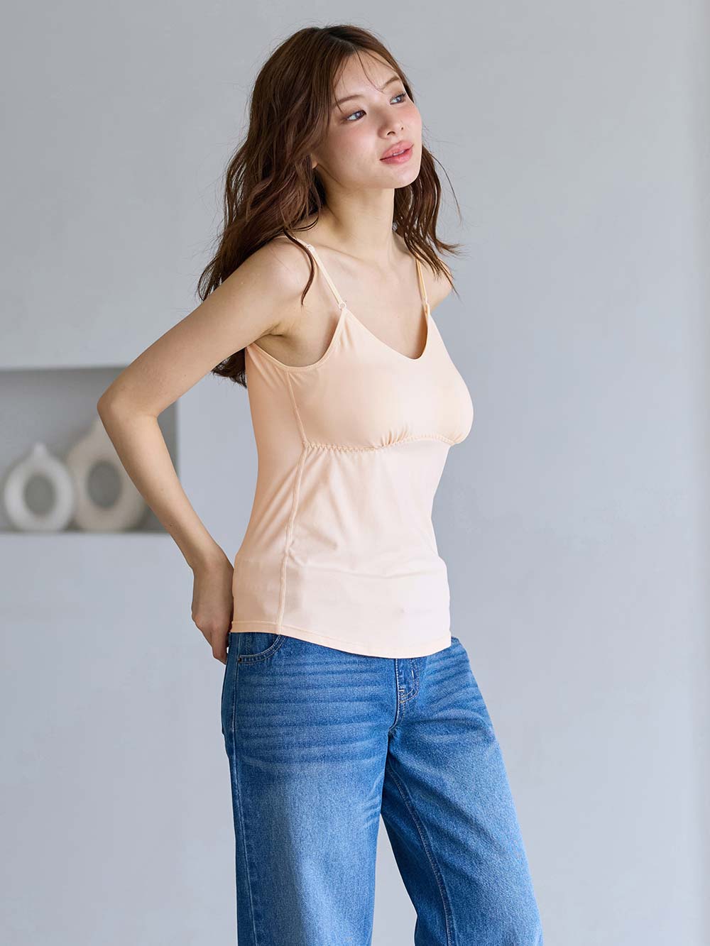 マタニティトップス・授乳服トップス|【セット】アウターに響かない授乳キャミソール付きドレープ長袖トップス　マタニティ・産後授乳服【出産後も長く着られる】