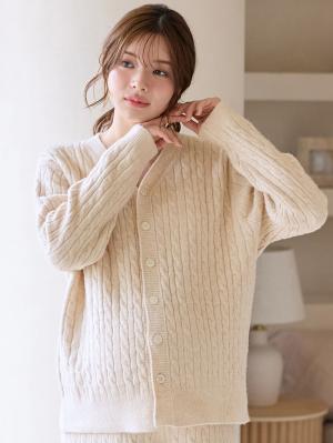 綿混やわふわケーブルカーディガン　マタニティ・産後授乳服【出産後も長く着られる】10678