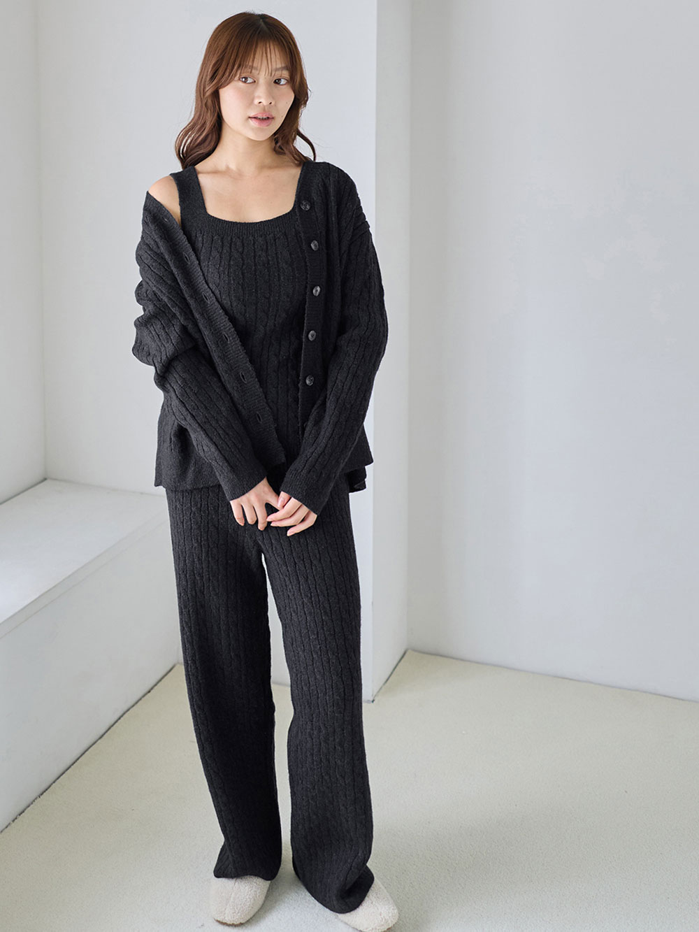 綿混やわふわケーブルワイドパンツ　マタニティ・産後【出産後も長く着られる】