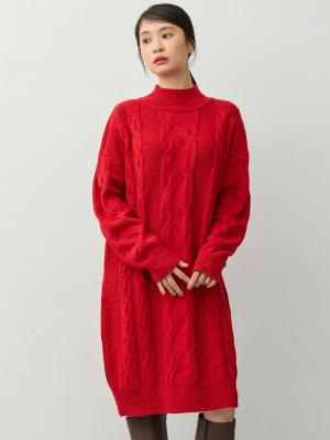 マタニティ ワンピース|ケーブルニットミニワンピース　マタニティ・産後授乳服【出産後も長く着られる】|レッド