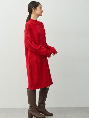 マタニティ ワンピース|ケーブルニットミニワンピース　マタニティ・産後授乳服【出産後も長く着られる】|レッド