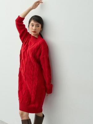 ケーブルニットミニワンピース　マタニティ・産後授乳服【出産後も長く着られる】10680