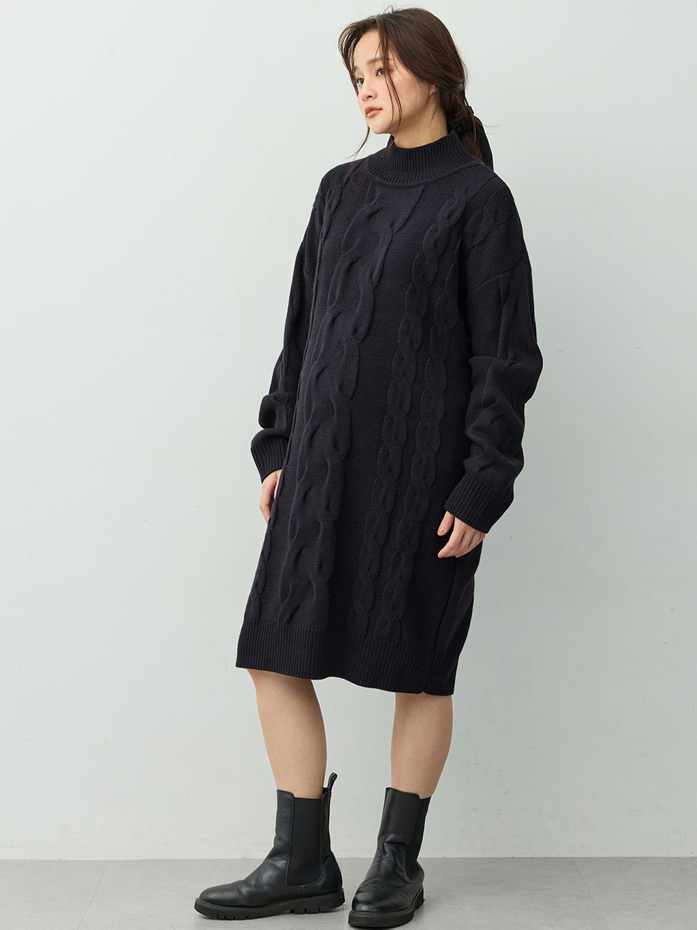 マタニティ ワンピース|ケーブルニットミニワンピース　マタニティ・産後授乳服【出産後も長く着られる】|ダークネイビー