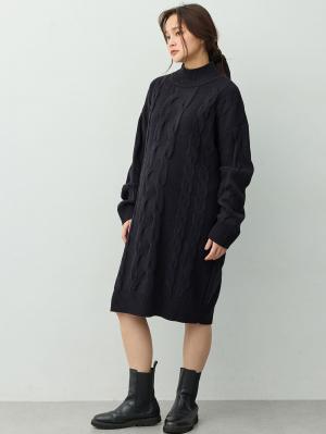 マタニティ ワンピース|ケーブルニットミニワンピース　マタニティ・産後授乳服【出産後も長く着られる】|ダークネイビー