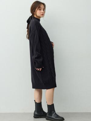 マタニティ ワンピース|ケーブルニットミニワンピース　マタニティ・産後授乳服【出産後も長く着られる】|ダークネイビー